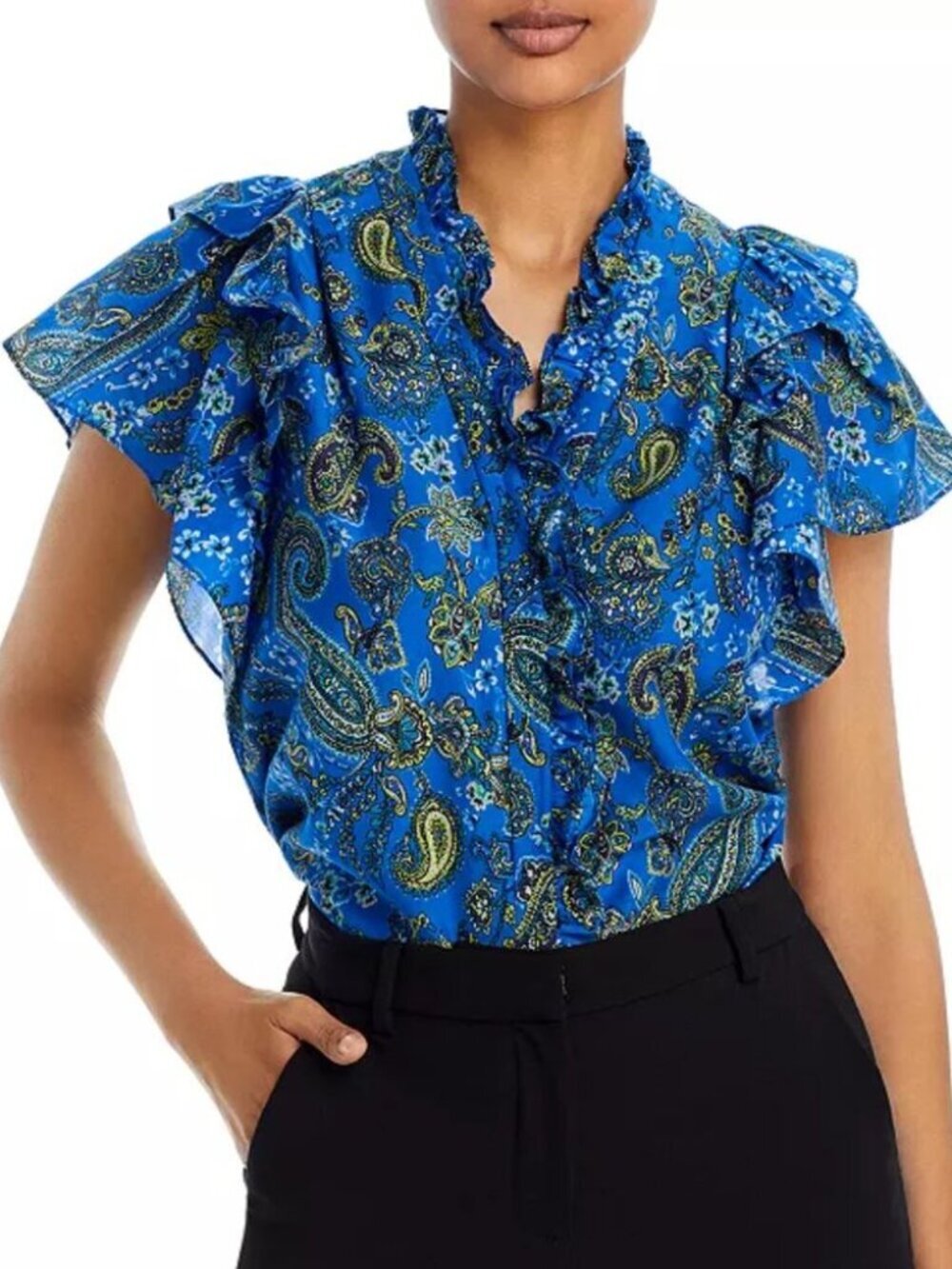 Kobi Halperin Ava Paisley Cotton Silk Flutter Sleeve Blouse